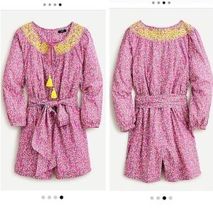 J. Crew Embroidered Pink Vine Print Romper, NWT